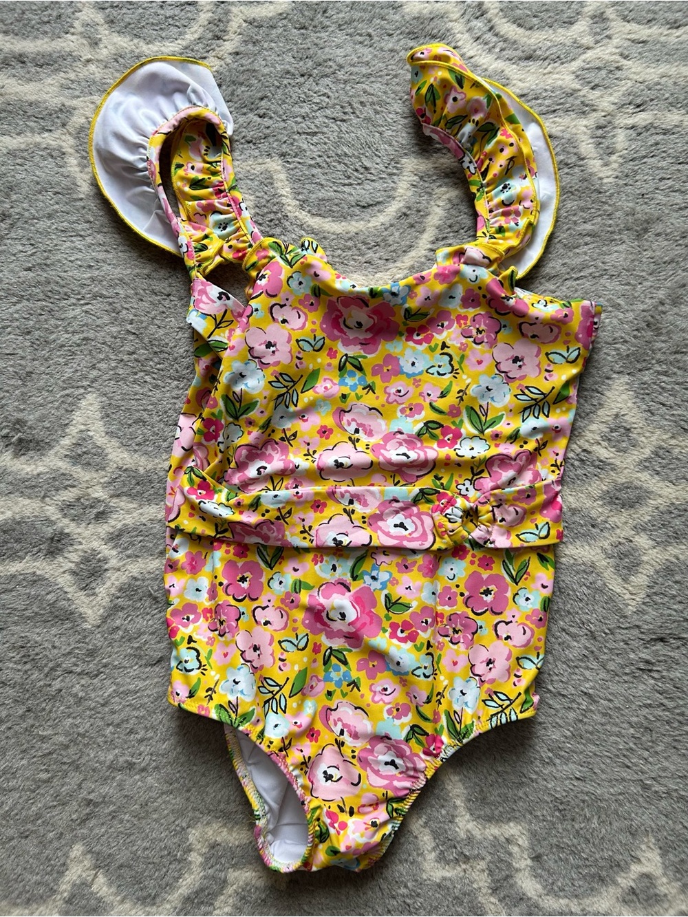 Girls Floral One-Piece Swimsuits- Yellow Pink Flower Print and blue Pink Flower